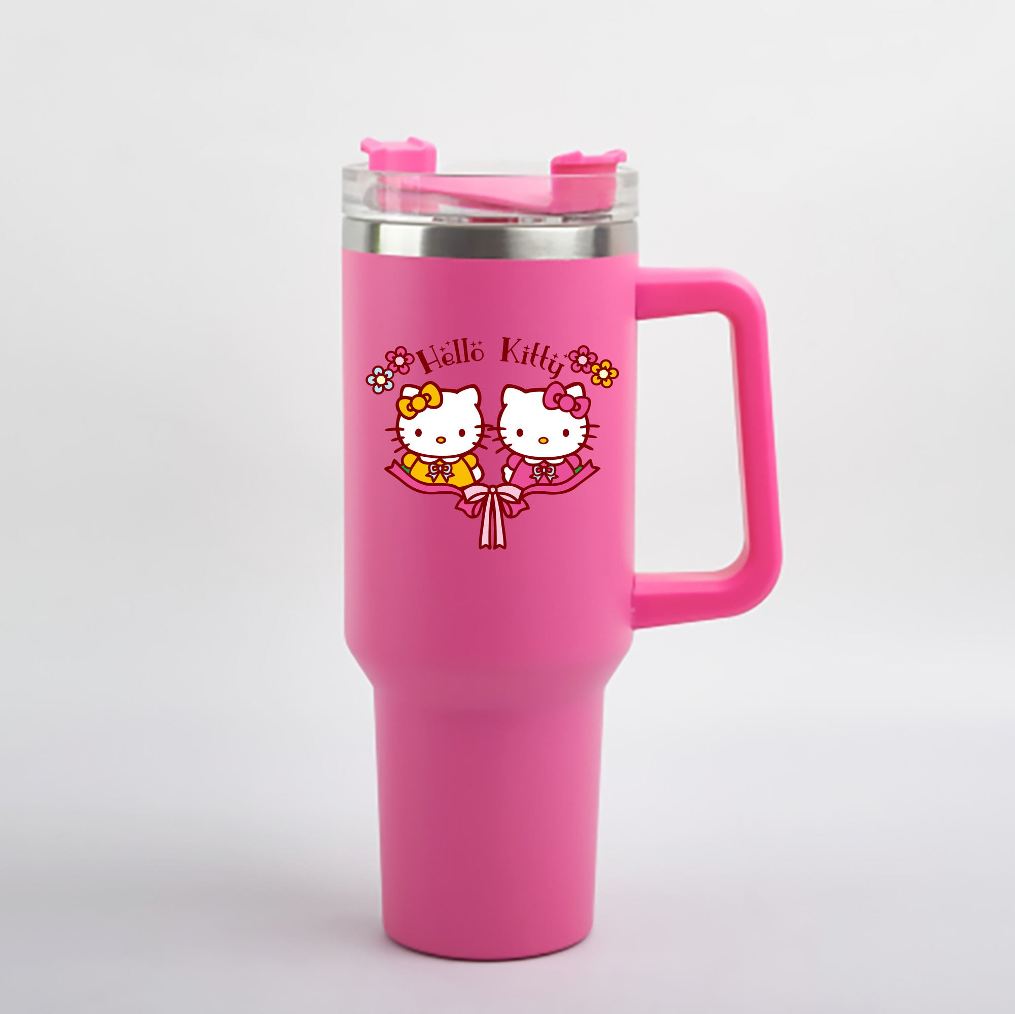 （画像用） Hello Kitty ハローキティ 1200mL車用タンブラー - クリスタルステッカー（プラスチックストロー付き）